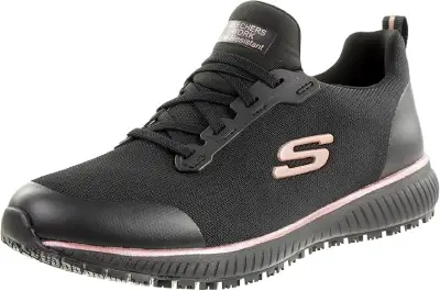 Skechers negras Squad SR, zapatillas deportivas para mujer con diseño moderno y cómodo.