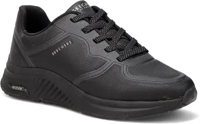 Zapatillas deportivas sin cordones Skechers Arch Fit para mujer, vistas en ángulo lateral, con soporte de arco y diseño cómodo para uso diario.