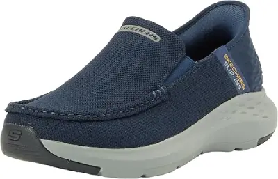 Zapatillas sin cordones Skechers Parson Ralven para hombre, vistas en ángulo lateral, con diseño casual y suela cómoda, fáciles de poner.