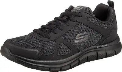 Zapatillas Skechers negras Track Scloric para hombre, diseño deportivo y cómodo con suela de tracción, ideales para actividades físicas y uso diario