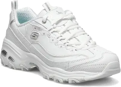 Zapatillas Skechers D'Lites-Fresh Start para mujer en color blanco, diseñadas para máxima comodidad y estilo casual, alta amortiguación