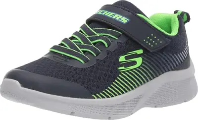 Skechers Microspec Gorza, sneakers para niños en color gris con detalles en azul y suela blanca